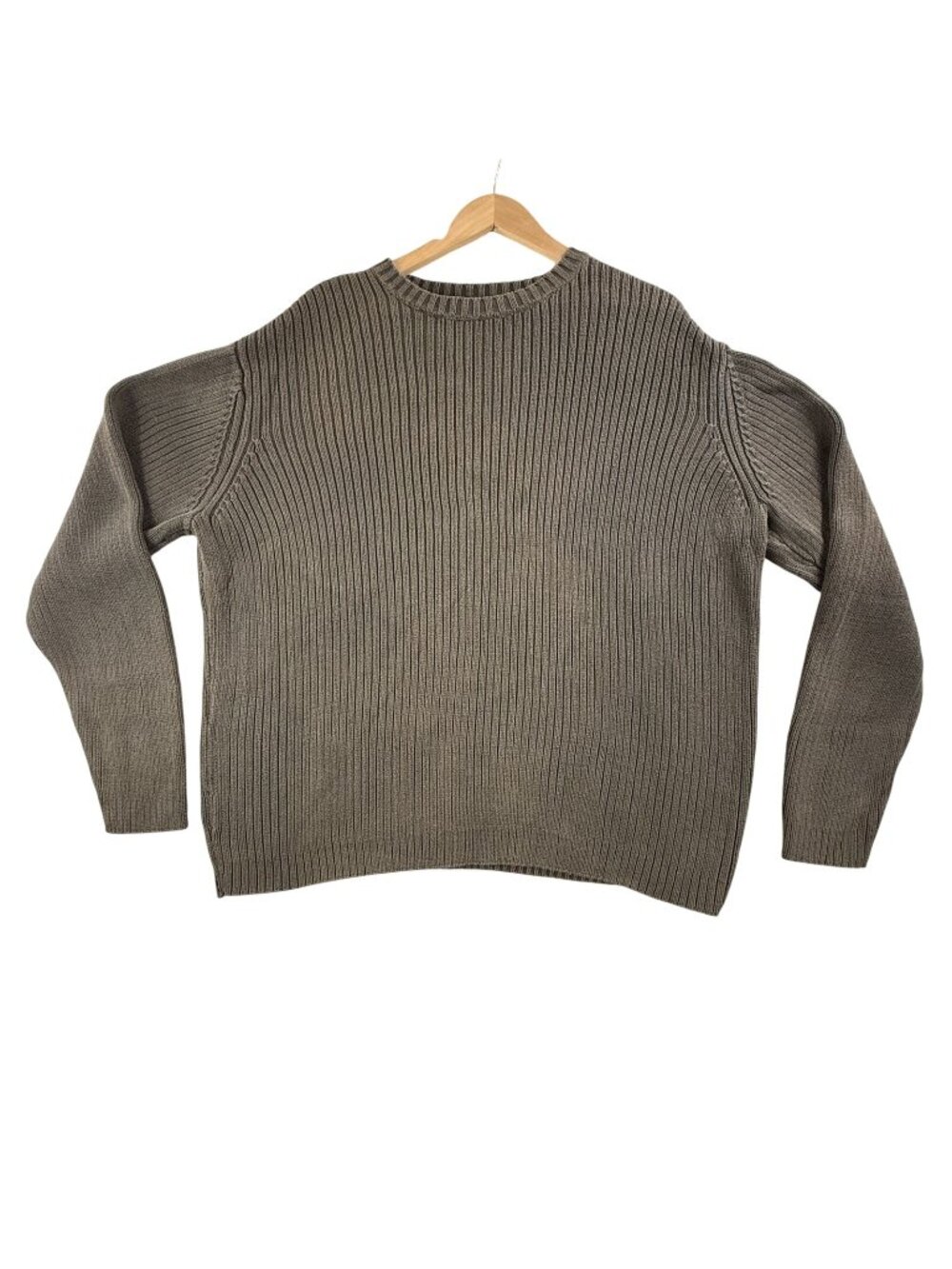 Vintage Old Navy Sweater Men XL Green Solid Ribbed Crewneck Cotton Knit Pullover